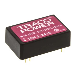 TRACOPOWER DC/DC Converter 12V dc 250mA 36V dc Input 18V Input 3W Through Hole TEN 3-2412