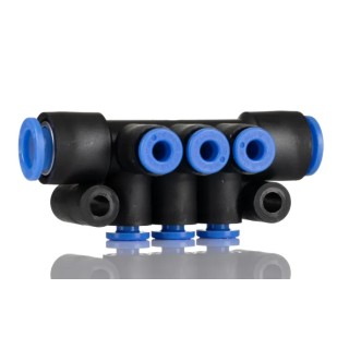 SMC Pneumatic Manifold Fitting 6 Outlet Ports, 1 Inlet Port, Polybutylene Terephthalate Material, Max Pressure KM11-04-08-6
