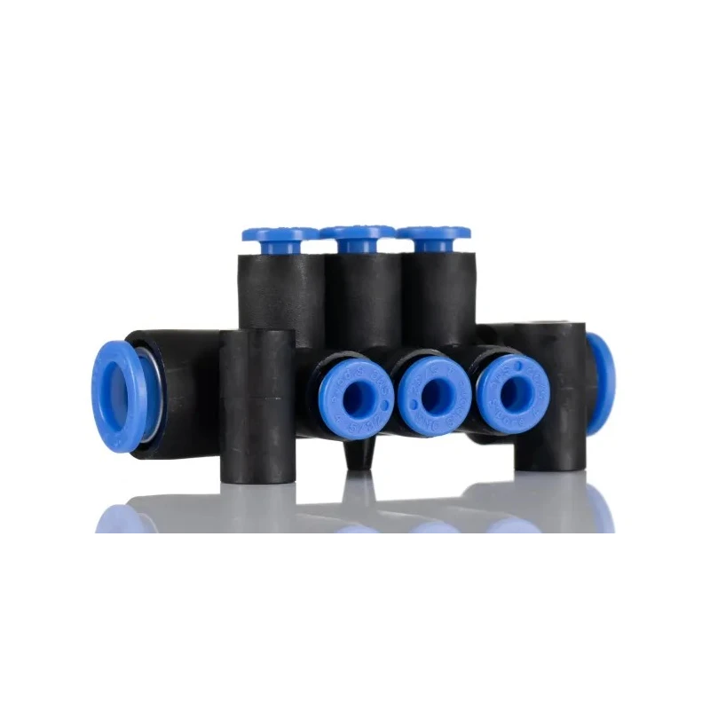 SMC Pneumatic Manifold Fitting 6 Outlet Ports, 1 Inlet Port, Polybutylene Terephthalate Material, Max Pressure KM11-04-08-6