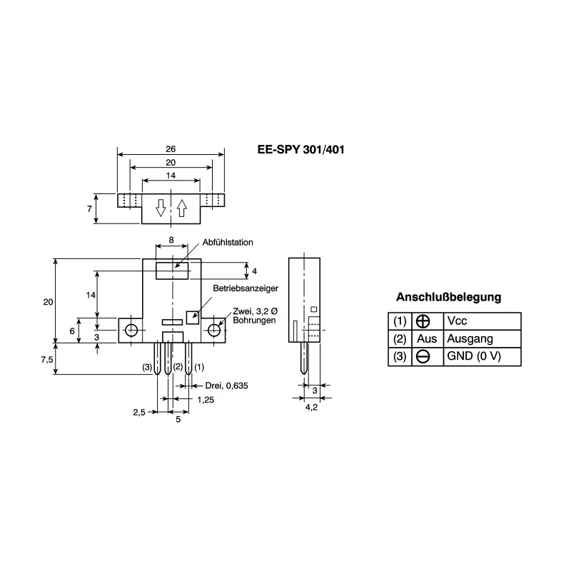 Omron Retroreflective Photoelectric Sensor Block Sensor 5 mm Detection Range NPN Output IP50 EE-SPY301