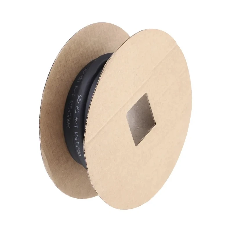 RS PRO Heat Shrink Tubing Black 6.4 mm Sleeve Diameter x 10 m Length 2:1 Shrink Ratio Elastomer Material DR-25-1/4-0-10