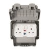 MK Electric 30mA Passive 2 Gang RCD Socket Polycarbonate Wall Mounted Switched Grey IP66