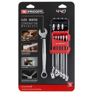 Facom 10-Piece Combination Spanner Set, 8 to 19 mm, Chrome Vanadium Steel 440.JP10PB