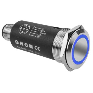 EAO Illuminated Push Button Panel Mount SPDT Blue LED Momentary 22 mm Cutout IP65 IP67 35 V dc 82-6657.1124