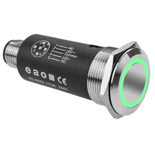 EAO Illuminated Push Button SPDT, Latching, Panel Mount, 22 mm Cutout, Green LED, IP65 IP67, 35 V dc, Model 82-6657.2134