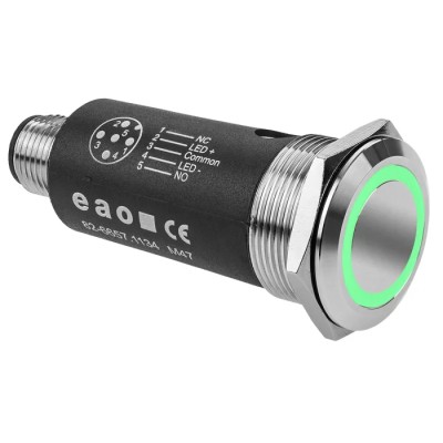 EAO Illuminated Push Button SPDT, Latching, Panel Mount, 22 mm Cutout, Green LED, IP65 IP67, 35 V dc, Model 82-6657.2134