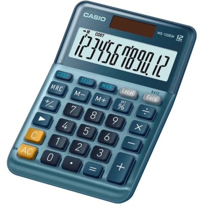 Casio Blue Battery, Solar Power Supply Powered Desktop Calculator MS-120EM-WK-UP