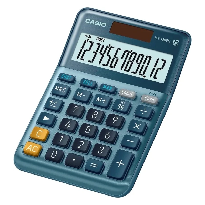 Casio Blue Battery, Solar Power Supply Powered Desktop Calculator MS-120EM-WK-UP