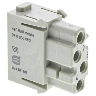 HARTING Heavy Duty Power Connector Module 1.5A 50V HAN Modular Series Female 4 Contacts 09140044512