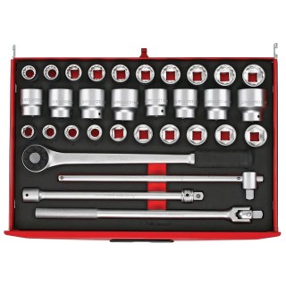 Teng Tools 32-Piece 3/4 in Drive Regular Socket Set TTESK32, Metric Sizes 19 to 50 mm, Square Drive, 72 Teeth Ratchet