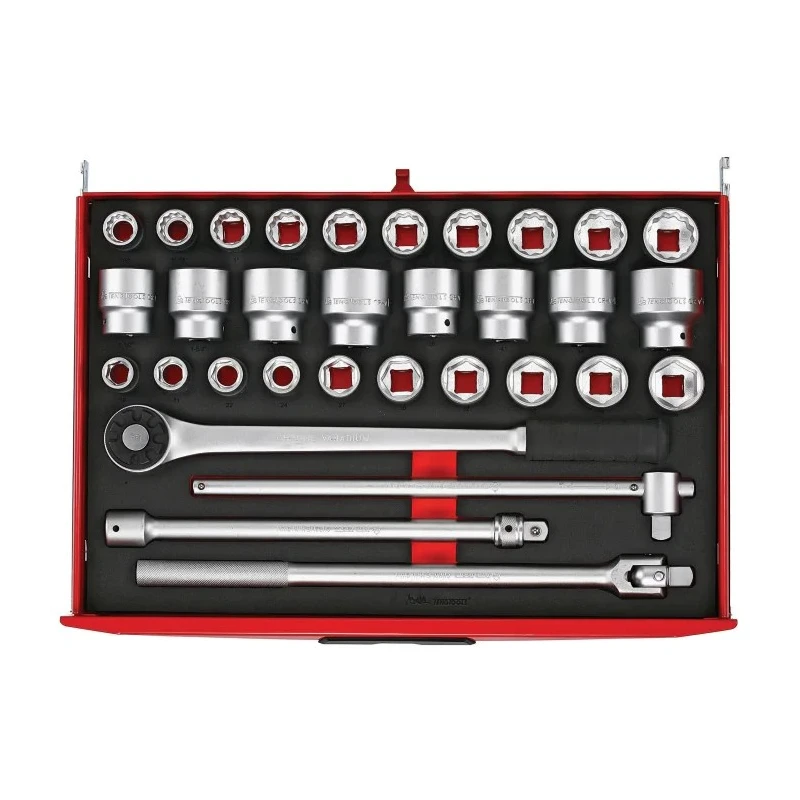 Teng Tools 32-Piece 3/4 in Drive Regular Socket Set TTESK32, Metric Sizes 19 to 50 mm, Square Drive, 72 Teeth Ratchet
