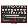 Teng Tools 32-Piece 3/4 in Drive Regular Socket Set TTESK32, Metric Sizes 19 to 50 mm, Square Drive, 72 Teeth Ratchet