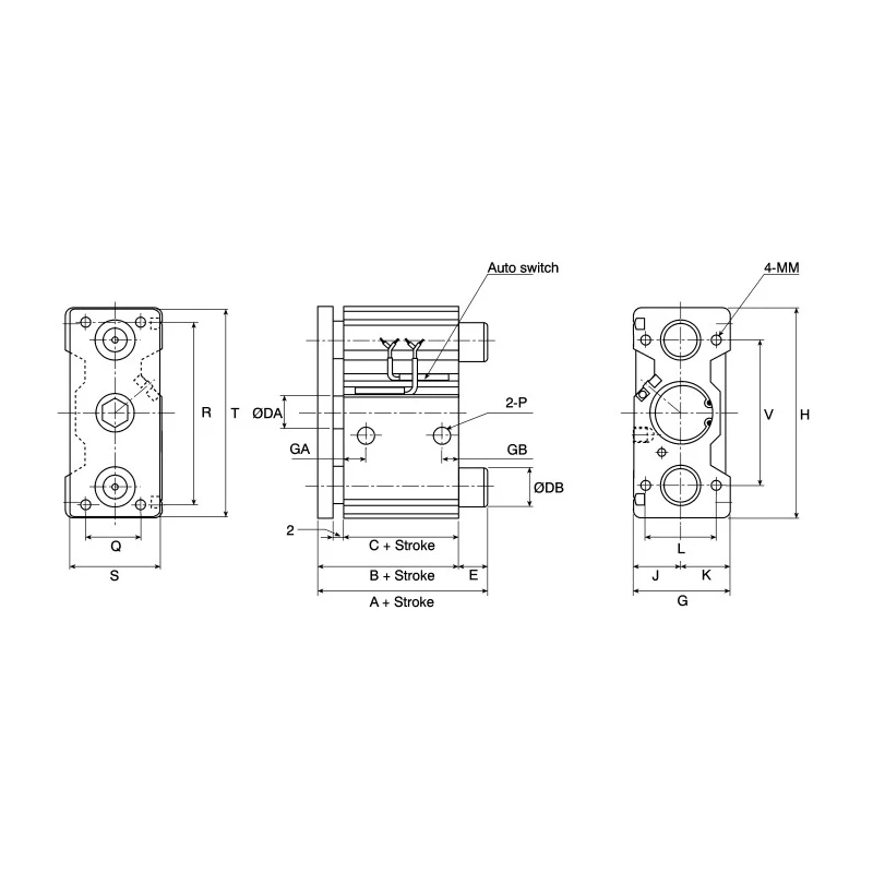 SMC Pneumatic Guided Cylinder 20mm Bore, MGQ Series, 50 mm Stroke, Double Acting, Direct Mount, MGQM20-50