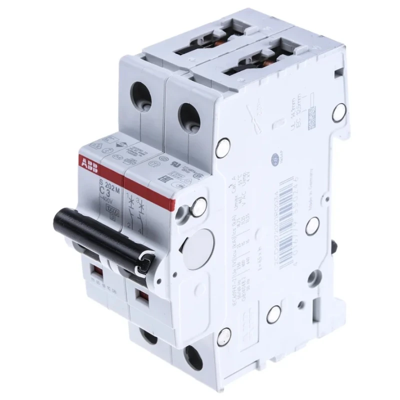 ABB System Pro M Compact S200M Miniature Circuit Breaker 2-Pole 3A Type C 440V AC 125V DC 10 kA 2CDS272001R0034 S202M-C3