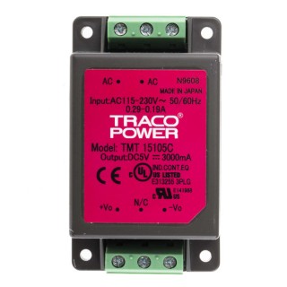TRACOPOWER 15W 5V DC Single Output Chassis Mount Switching Power Supply TMT 15105C