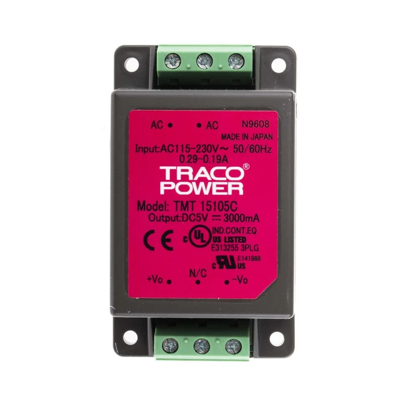 TRACOPOWER 15W 5V DC Single Output Chassis Mount Switching Power Supply TMT 15105C