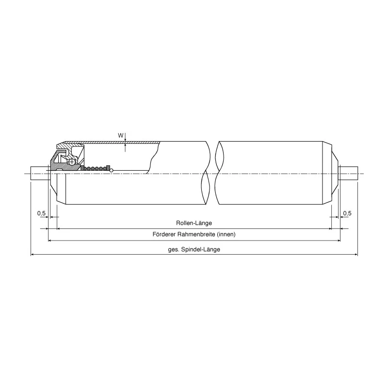 Interroll Plastic Round Conveyor Roller Spring Loaded 20 mm Diameter x 450 mm Length, Steel Spindle 6 mm 11AYS20C03 - 450