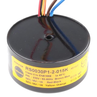 Nuvotem Talema 230 V ac 2 x 15 V ac Toroidal Transformer 2 Output 30 VA 50-60 Hz Model 0030P1-2-015K