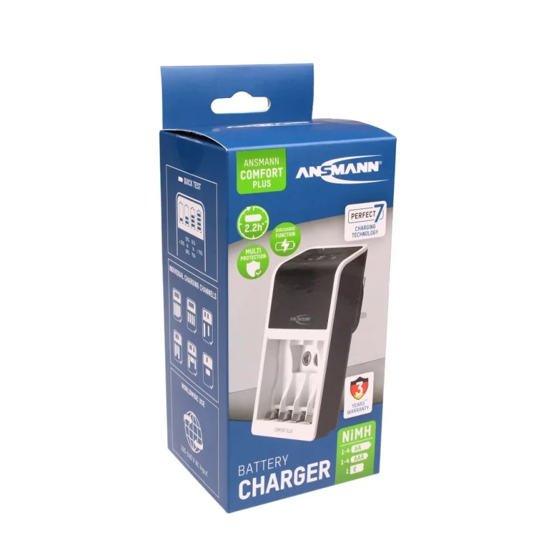 Ansmann Battery Charger for NiMH 1.2V, 8.4V, 9V Batteries 650mA Output Current UK Plug 4 Slots 1001-0094-44-520