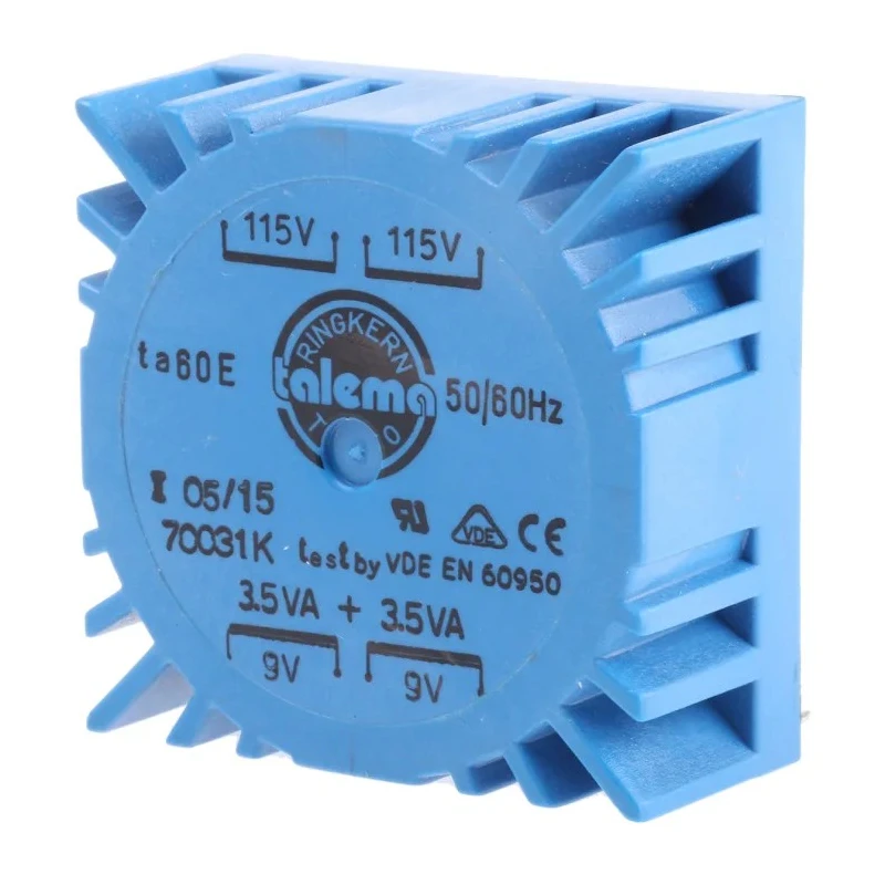 Nuvotem Talema 230 V ac 2 x 9 V ac Toroidal Transformer 2 Output 7 VA 50-60 Hz PCB Mount Pin Termination 70031K