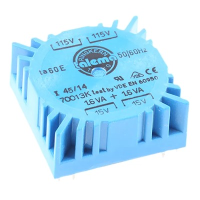 Nuvotem Talema Miniature Encapsulated PCB Mount 230 V ac 2 x 15 V ac Toroidal Transformer 2 Outputs 3.2 VA 70013K
