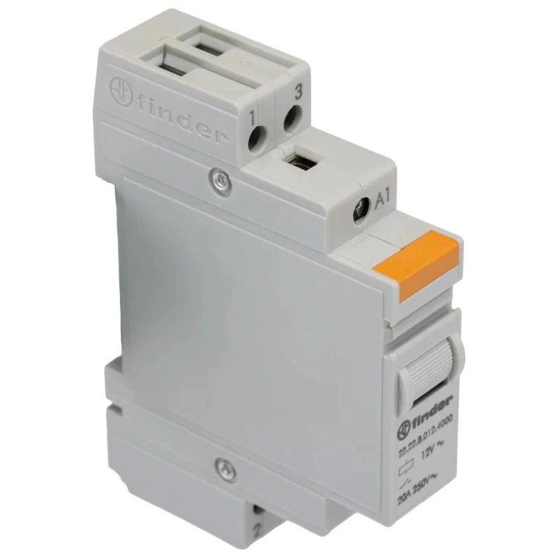 Finder DIN Rail Non-Latching Relay 12V AC Coil 20A Switching Current DPST 22.22.8.012.4000
