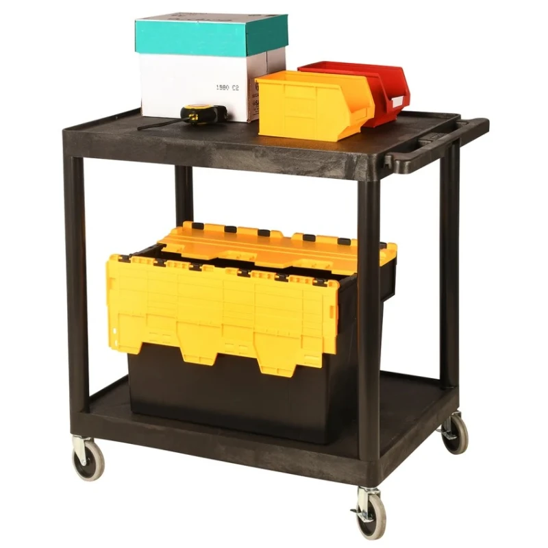 RS PRO Medium Duty 2 Shelf Polyethylene Rubber Trolley, 885 mm Length, 180 kg Load Capacity, Model 225-6003