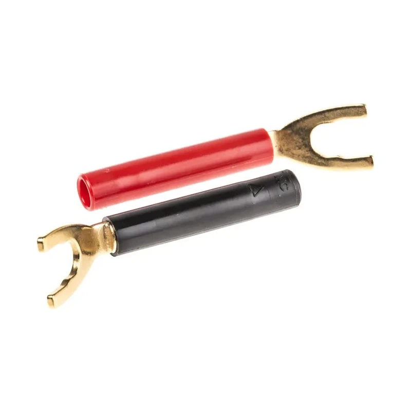 Staubli Insulated Crimp Spade Connector 4 mm Stud Size Black and Red Gold Plated Brass Contact 23.0440-22 23.0440-21