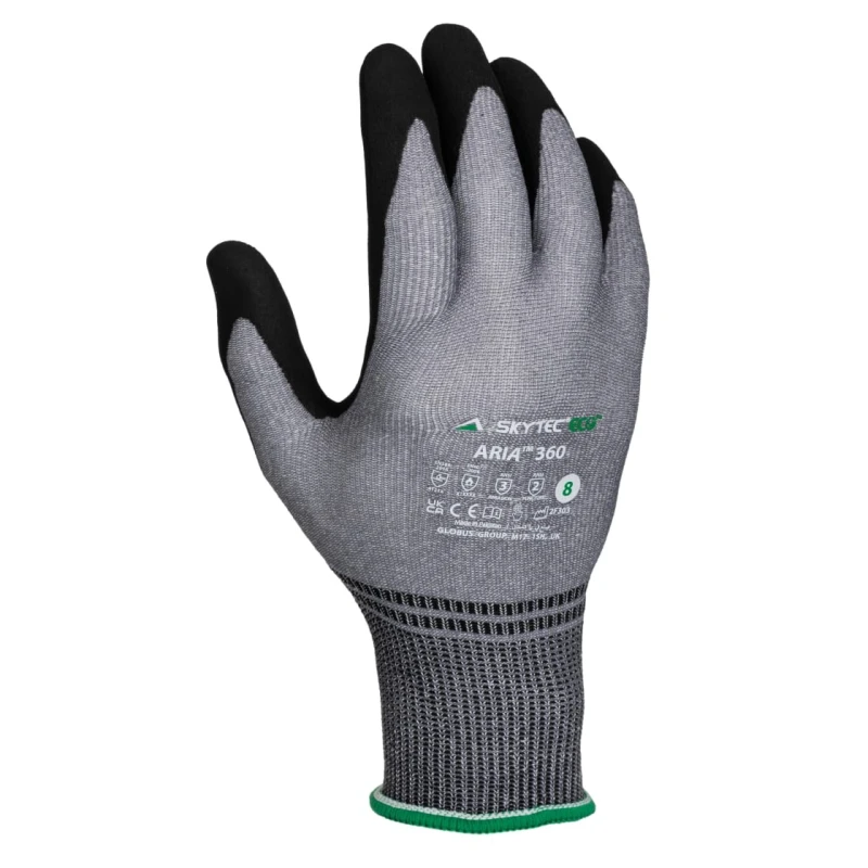 Skytec ARIA 360 Black Grey Foam Nitrile Nylon Work Gloves Size 8 Nitrile Coating SKG00022F