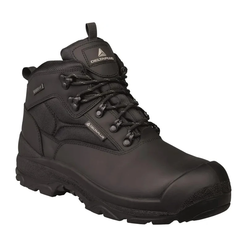 Delta Plus Black Leather Safety Boots with Stainless Steel Toe Cap, Lace Up, SRC Slip Resistant, EN ISO 20345:2011 SAMYS3NO41