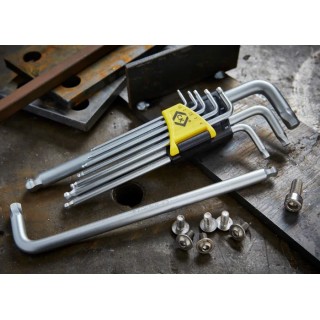 CK 9 Piece L Metric Hex Key Set, Hex Size 1.5 to 10 mm, Plastic and Metal, Hex Ball End T4440M