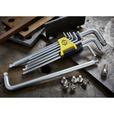 CK 9 Piece L Metric Hex Key Set, Hex Size 1.5 to 10 mm, Plastic and Metal, Hex Ball End T4440M