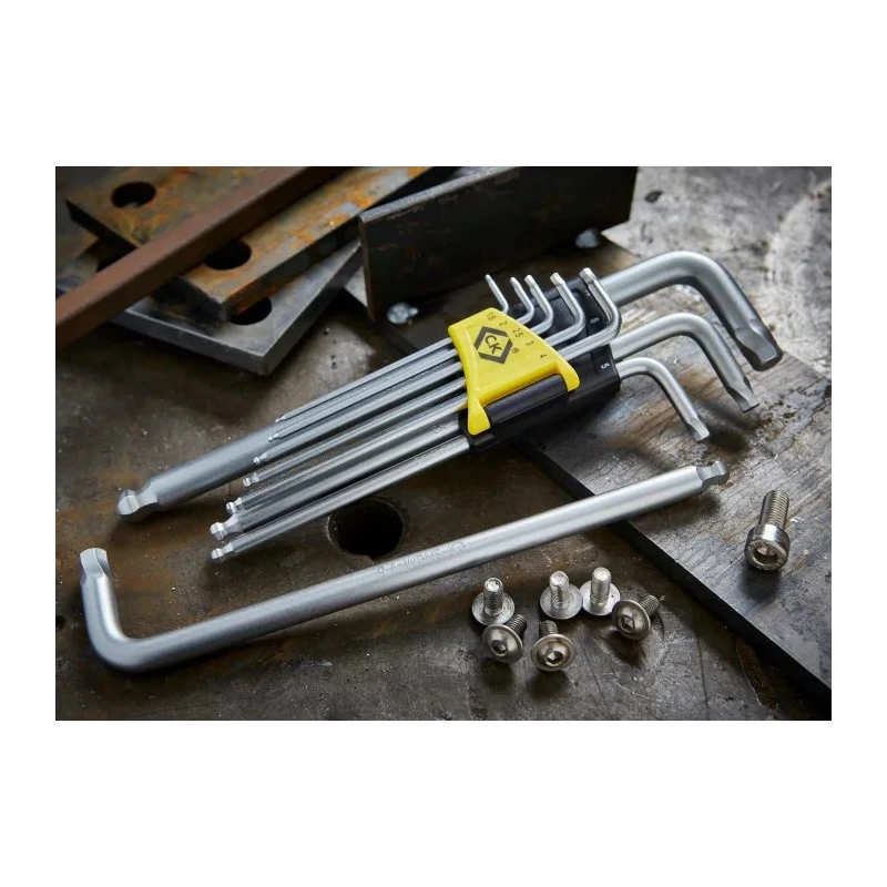 CK 9 Piece L Metric Hex Key Set, Hex Size 1.5 to 10 mm, Plastic and Metal, Hex Ball End T4440M