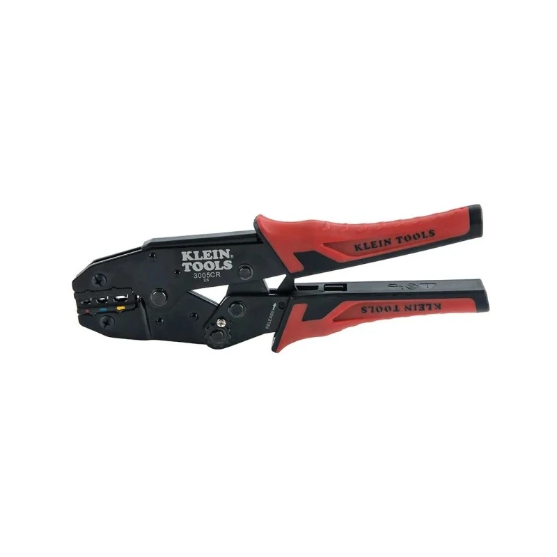 Klein Tools Ratcheting Crimp Tool for Insulated Terminals 9mm Bi-Material Handle Adjustable Ratchet 3005CR