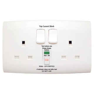 Contactum Latching 2 Gang 13A BS 7288 Wall Switched RCD Socket Polycarbonate ALF4900WHW