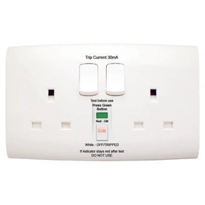Contactum Latching 2 Gang 13A BS 7288 Wall Switched RCD Socket Polycarbonate ALF4900WHW