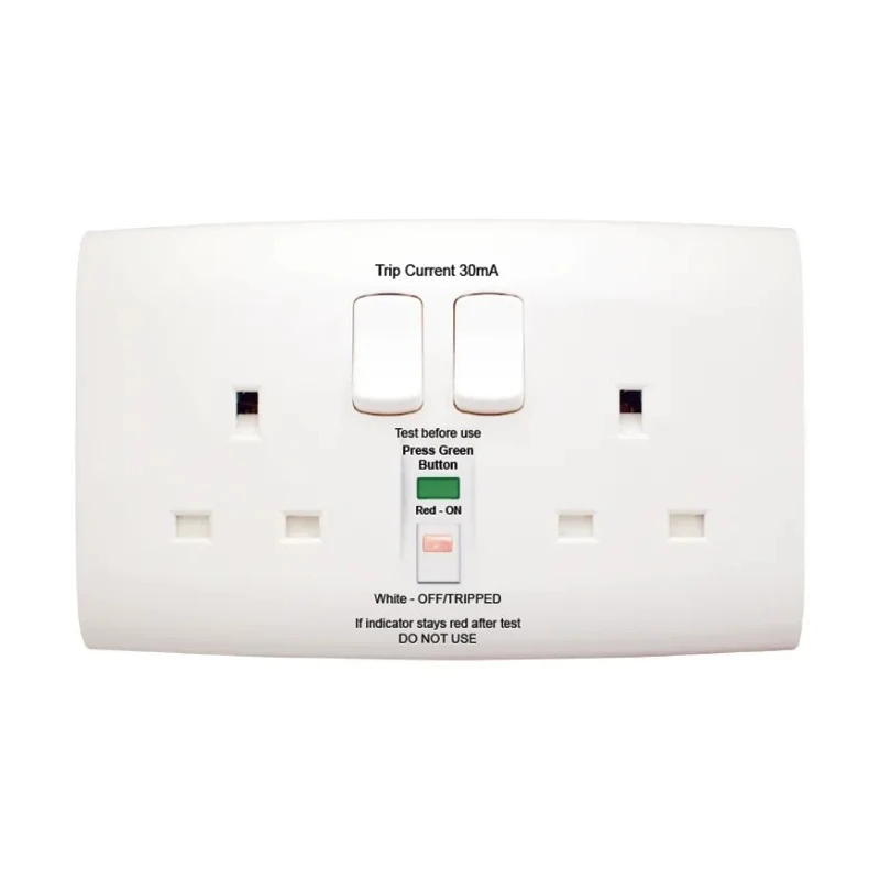 Contactum Latching 2 Gang 13A BS 7288 Wall Switched RCD Socket Polycarbonate ALF4900WHW