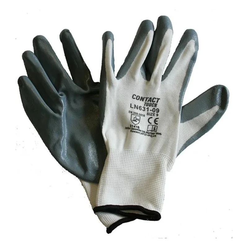 Liscombe Contact Touch White Nylon Work Gloves, Size 8, Nitrile Coating LN631-08