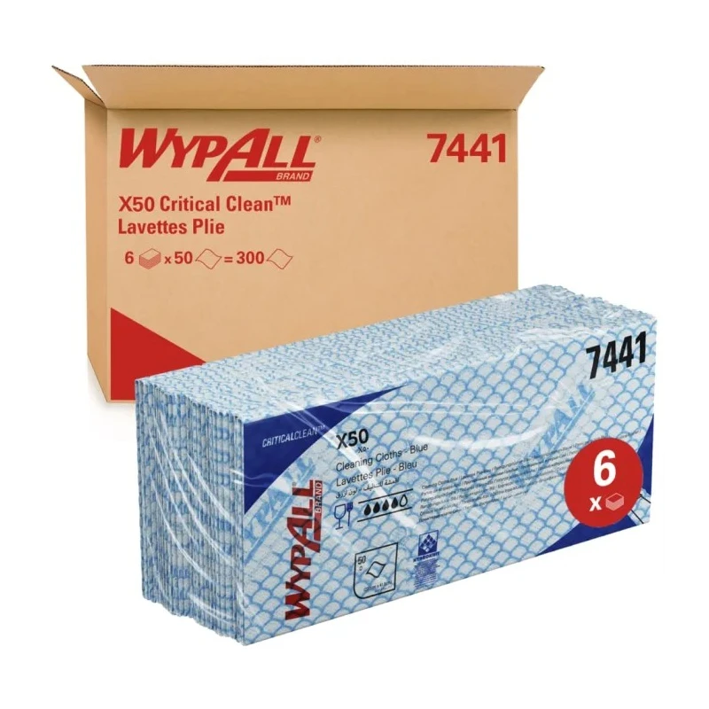 WYPALL X50 Critical Clean™ Blue Cloths for Surface Cleaning Dry Use Box of 50 Per Pack 418 x 221 mm 7441
