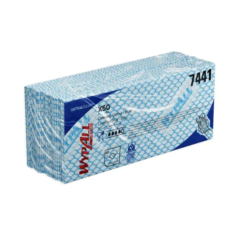 WYPALL X50 Critical Clean™ Blue Cloths for Surface Cleaning Dry Use Box of 50 Per Pack 418 x 221 mm 7441