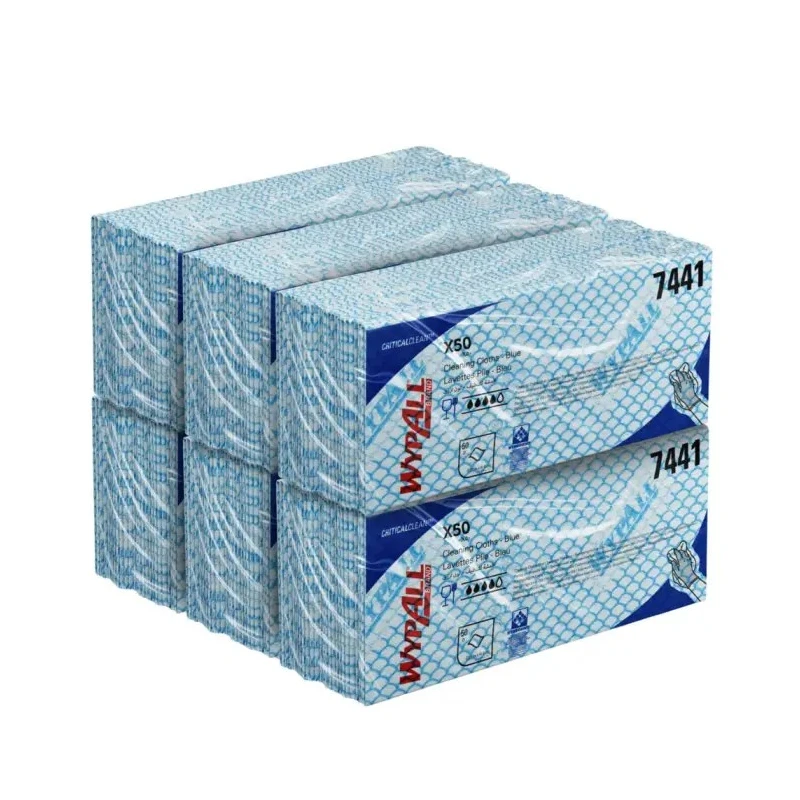 WYPALL X50 Critical Clean™ Blue Cloths for Surface Cleaning Dry Use Box of 50 Per Pack 418 x 221 mm 7441