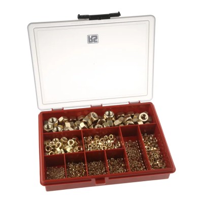 RS PRO Brass Hex Nuts Box 1020 Pieces Plain Finish DIN 934 100-210