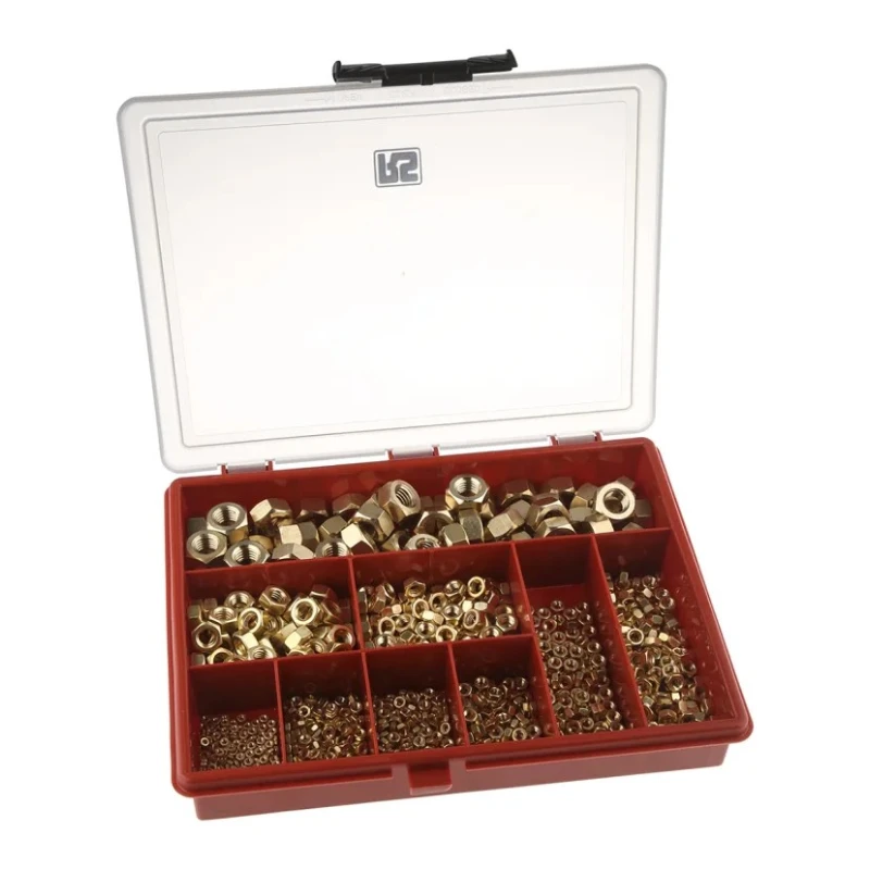 RS PRO Brass Hex Nuts Box 1020 Pieces Plain Finish DIN 934 100-210