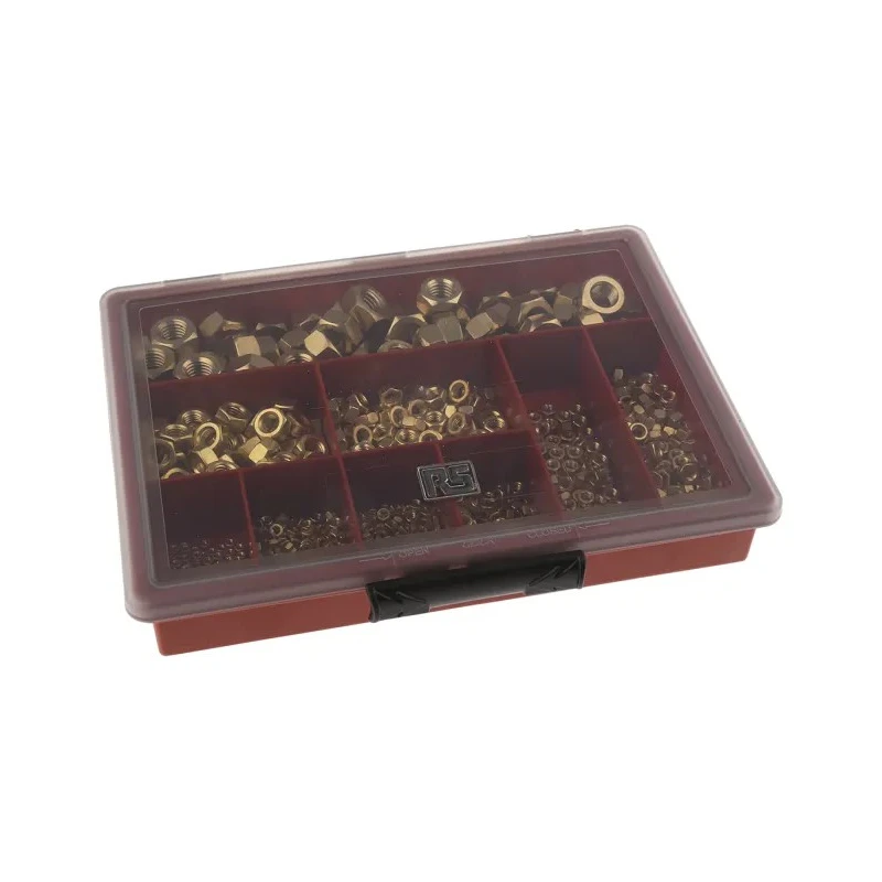 RS PRO Brass Hex Nuts Box 1020 Pieces Plain Finish DIN 934 100-210