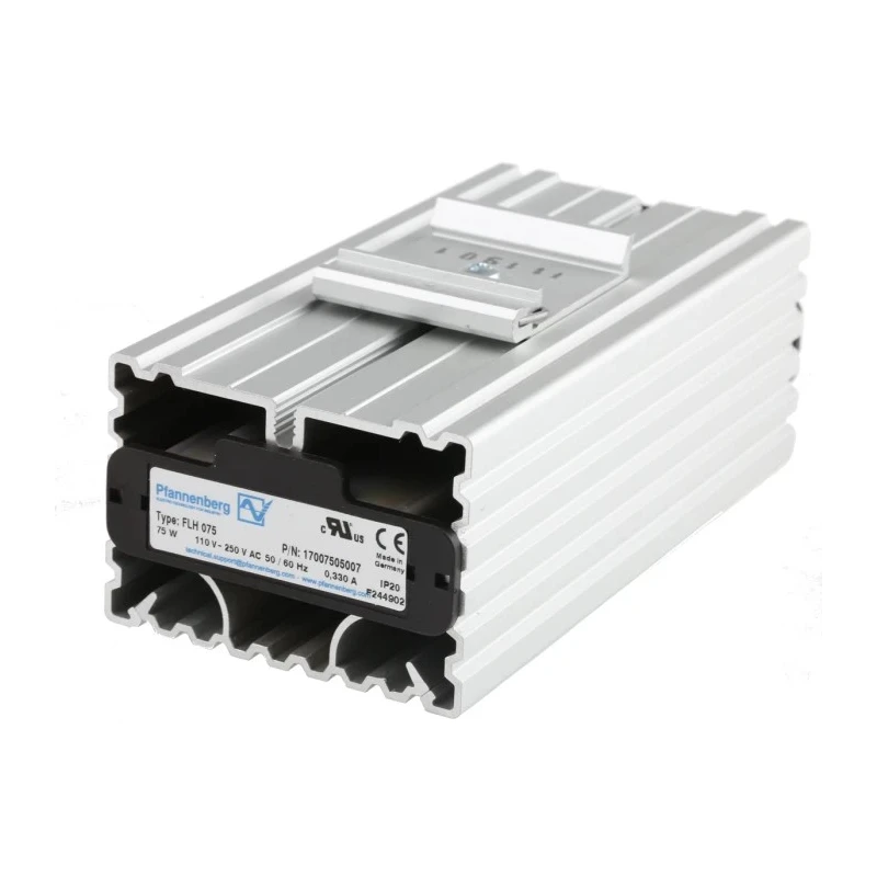 Pfannenberg Enclosure Heater, 110V AC, 250V AC Supply, 75W Output Power, 120°C Surface Temperature, Snap Mount 17007505007
