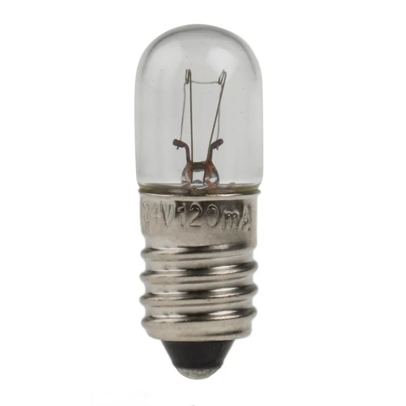 RS PRO Filament Indicator Lamp Clear E10 Base 24V 120mA 10mm Diameter 28mm Length 3000h Lifespan 104-834
