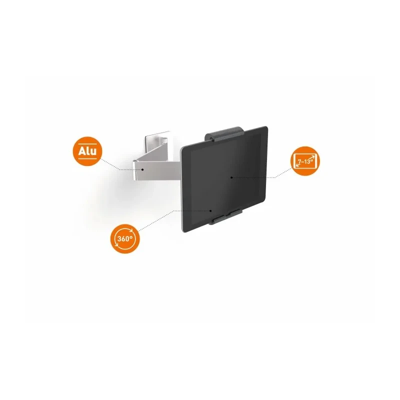 Durable Aluminium Wall Mount Tablet Stand Kit Adjustable Tilt and 360° Rotation 7-13 Inch Tablets 893423