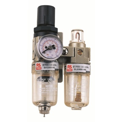 RS PRO 1/4 in G Filter Regulator Lubricator, Manual Drain, 25 μm Filtration Size 235-1106