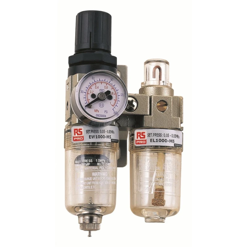 RS PRO 1/4 in G Filter Regulator Lubricator, Manual Drain, 25 μm Filtration Size 235-1106