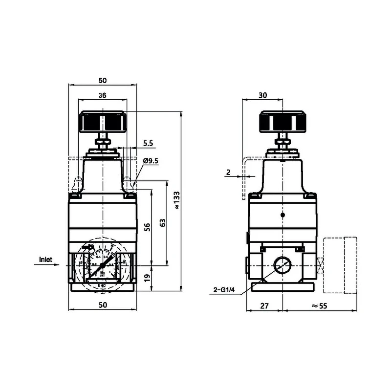 RS PRO 1/4 in G Pneumatic Regulator 0.01 to 0.4 Mpa Pressure Setting Range EPR Series 235-1138